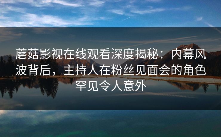 蘑菇影视在线观看深度揭秘：内幕风波背后，主持人在粉丝见面会的角色罕见令人意外