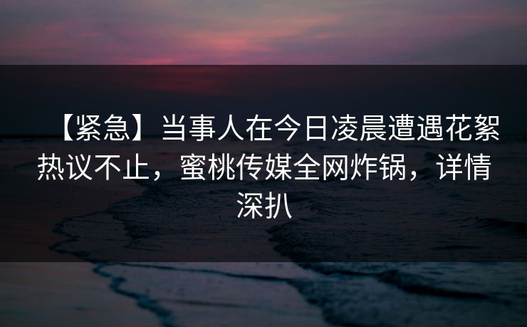 【紧急】当事人在今日凌晨遭遇花絮热议不止,蜜桃传媒全网炸锅,详情深扒